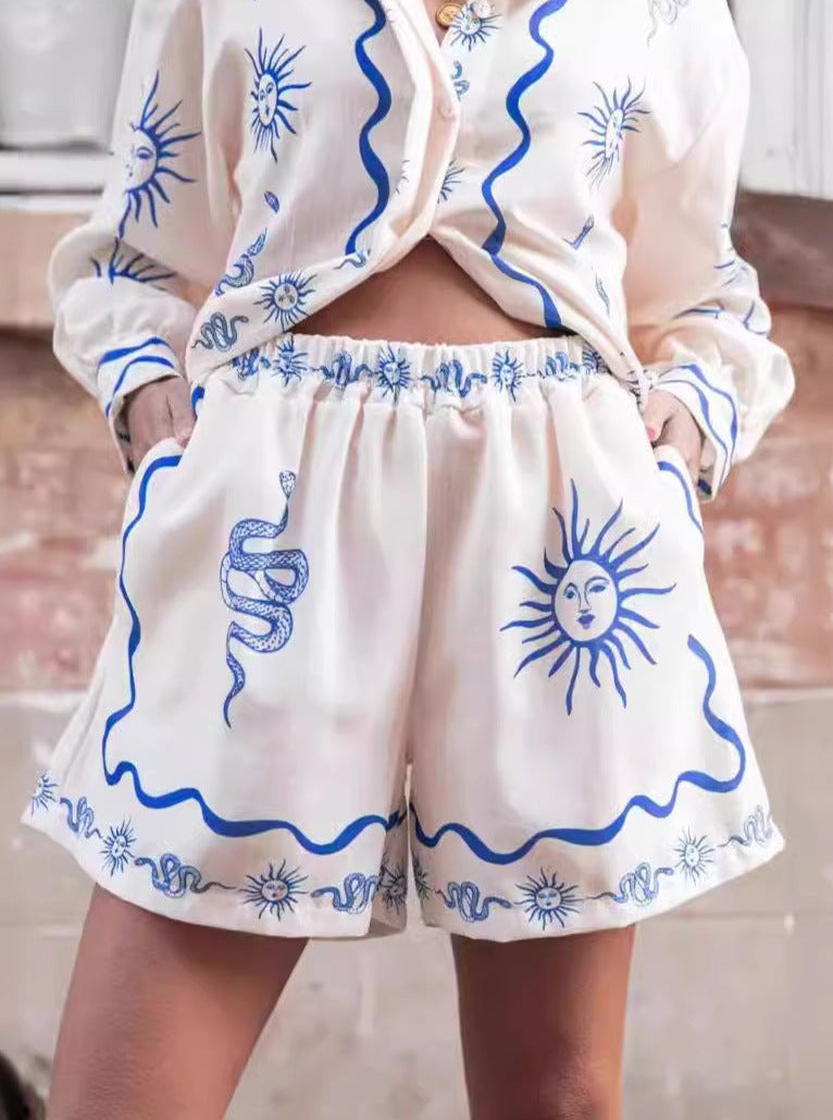 Retro Fashion Printed Shirt and Short Set