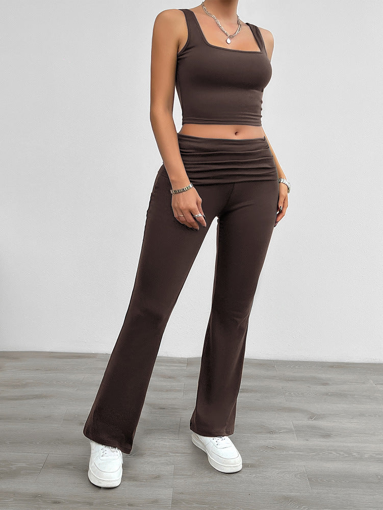 Ensemble pantalon slim décontracté marron 