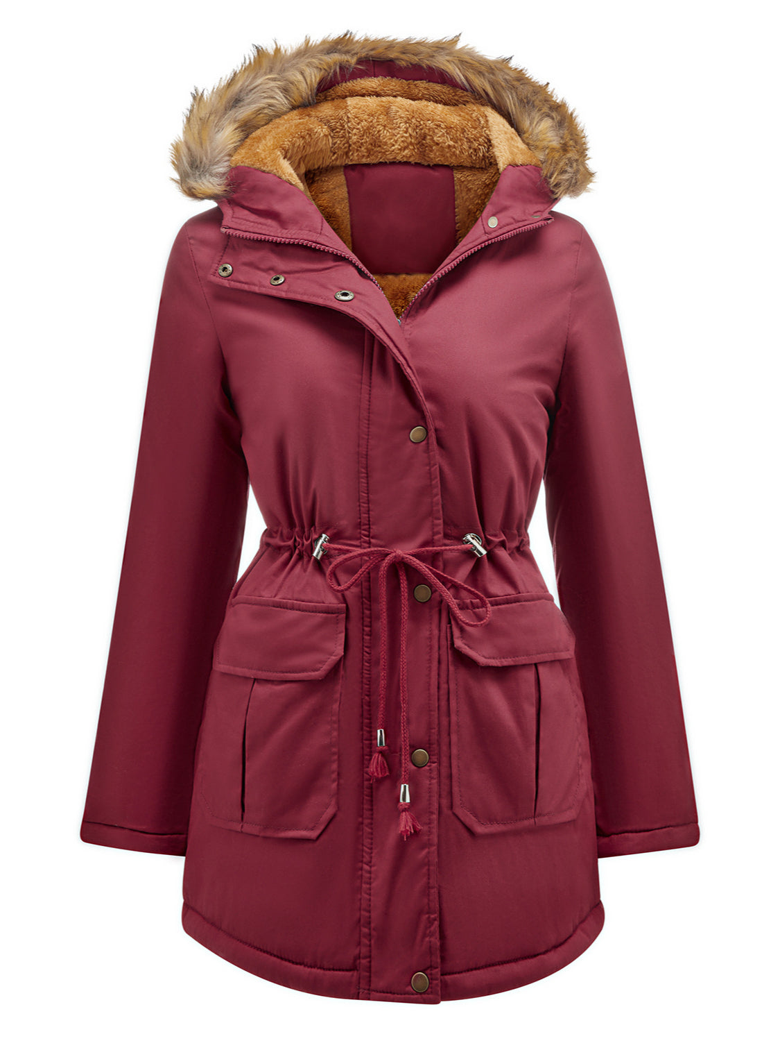 Damen Parka Mit Flauschfutter Und Fellkapuze – Warme Winterjacke Mit Taillenzug