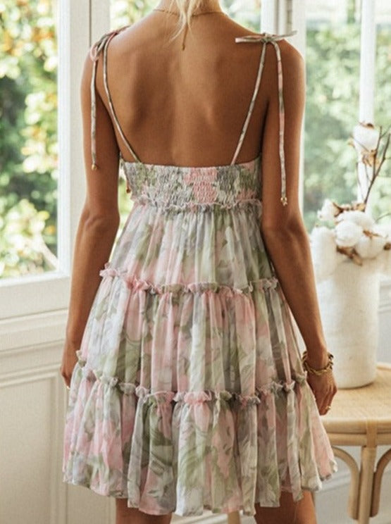 Robe d'été superposée sans manches à imprimé floral 