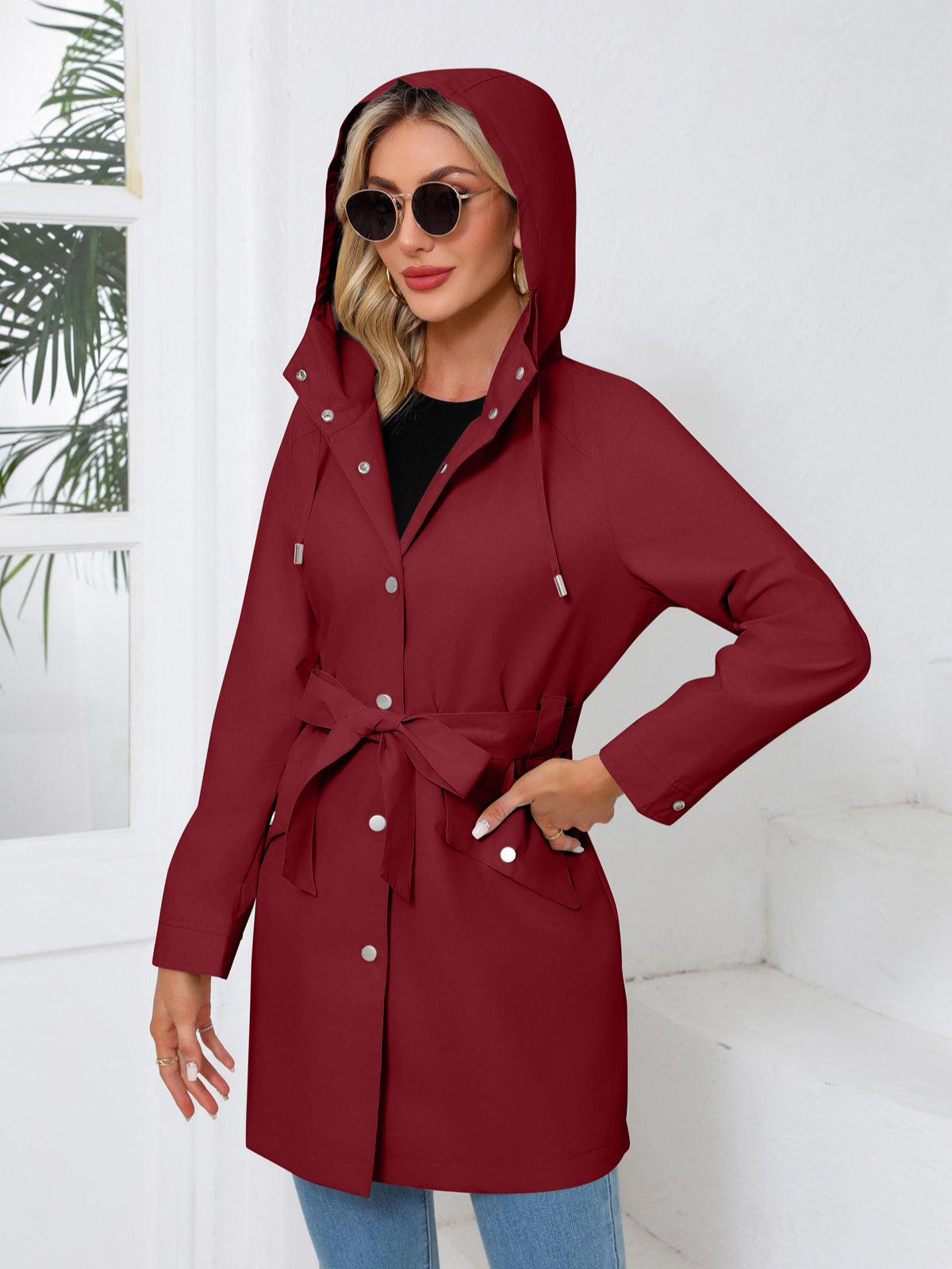 Übergangsjacke Damen Mit Kapuze – Leichter Mantel Mit Gürtel Frühling Herbst