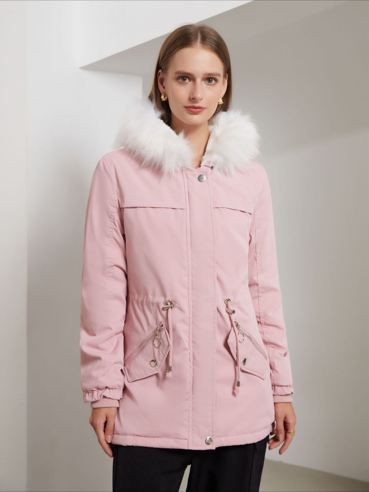 Parka Damen Mit Fellkapuze – Warme Winterjacke Mit Taillenzug